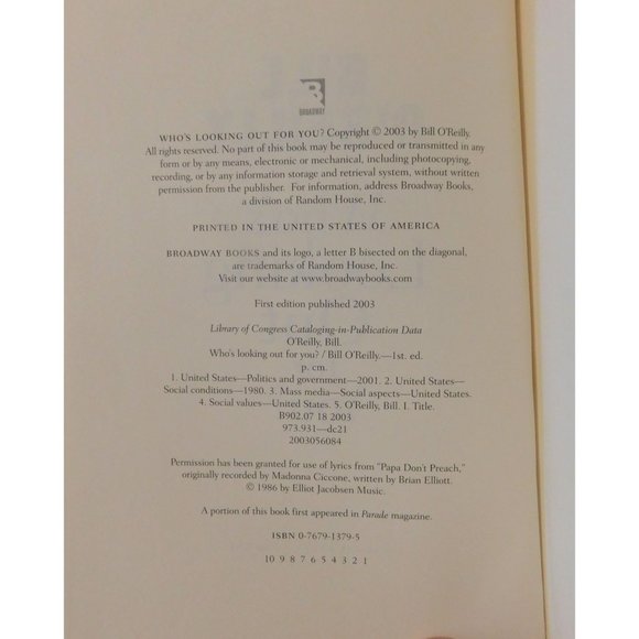 Who's Looking Out for You? by Bill O'Reilly 1st Edition 2003 Hardback Jacket - Picture 5 of 6